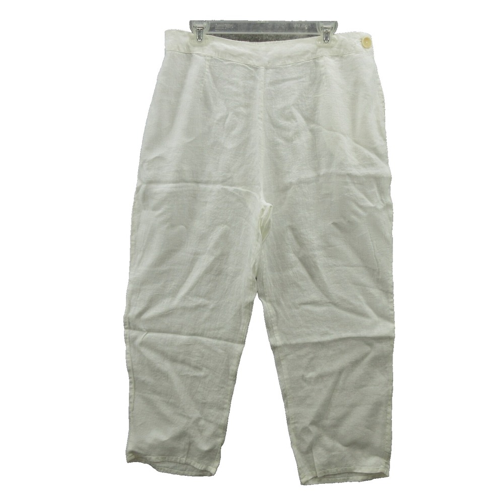 FLAX Designs Women's  Pants Large White Linen Elastic Waist Pocket New